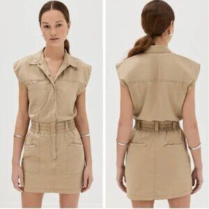 Pistola Rosie Utility Stretch Cotton Poplin Collared Mini Dress Coconut Tan XS